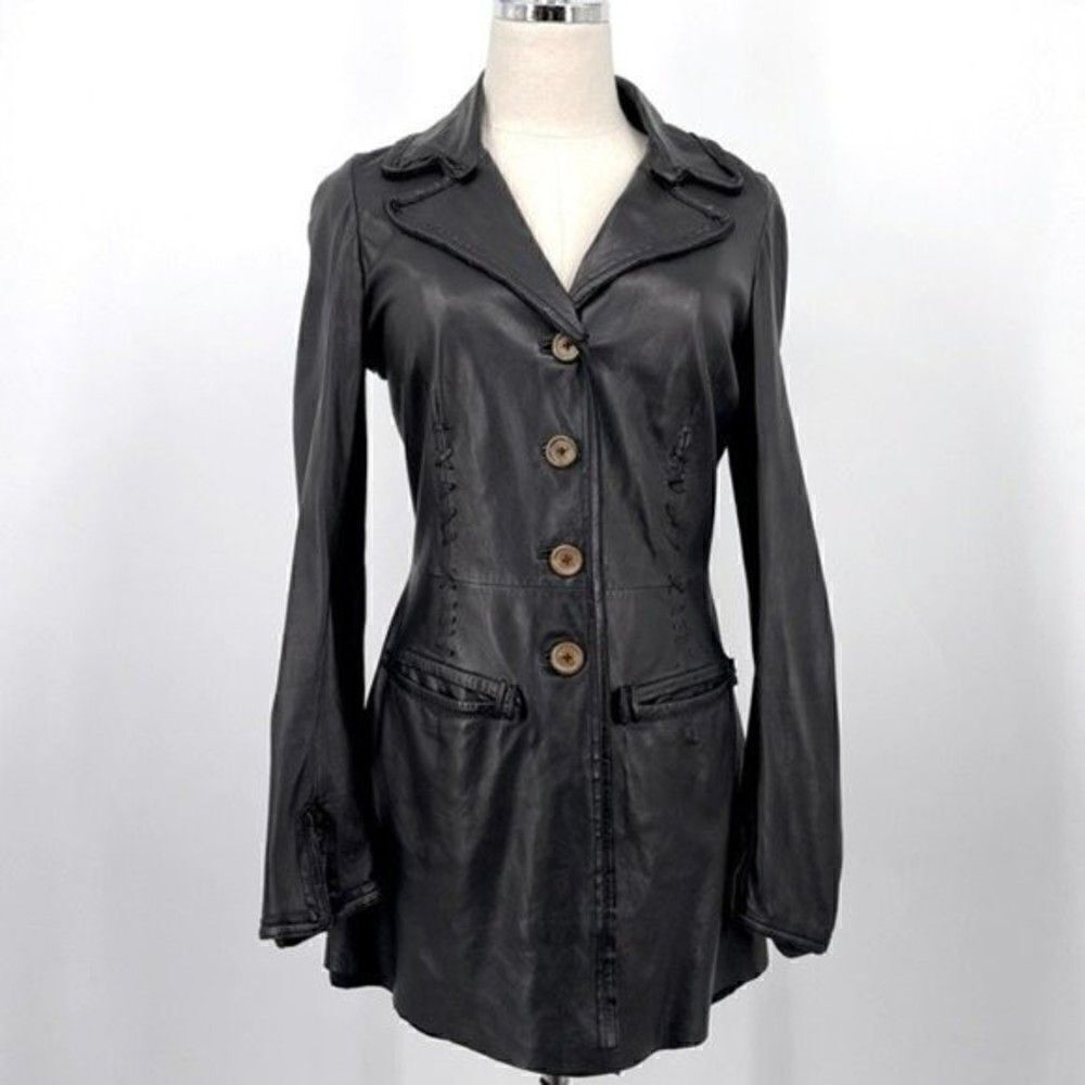 Nigel Preston & Night black leather jacket XS BoxH gothic long